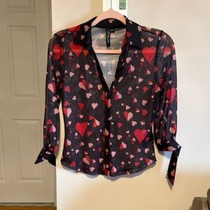 Crown Sheer Heart Blouse - Black and Red